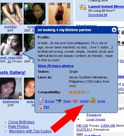 HotList button to save your favorite filipino friends